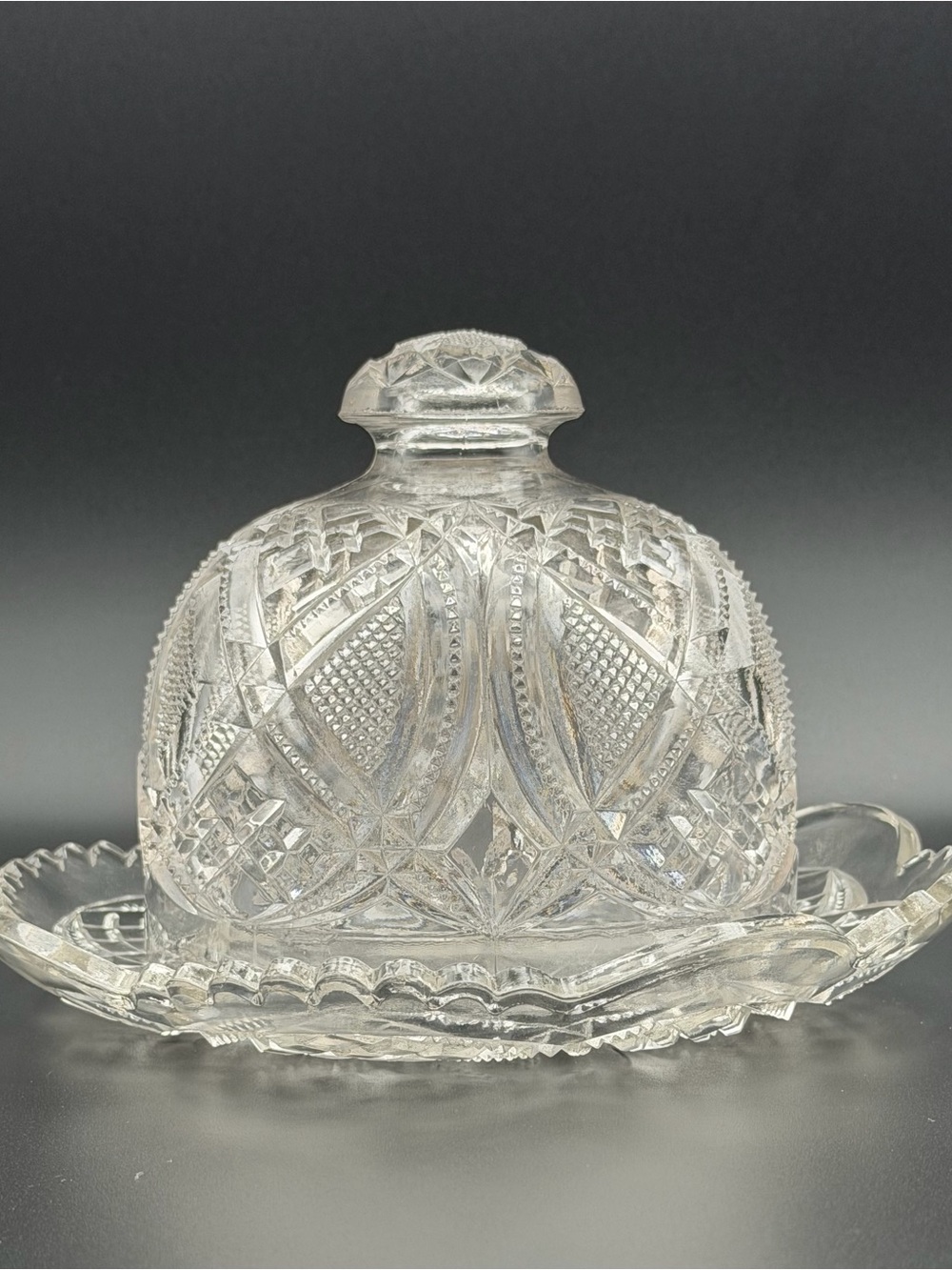 Cut Glass Butter Dish - Clear Crystal-Style Dome